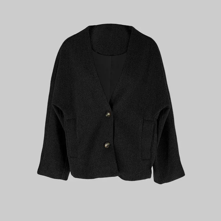 LAYA™ - Chic Button Down Long Sleeve V-Neck Coat - MABEL LONDON