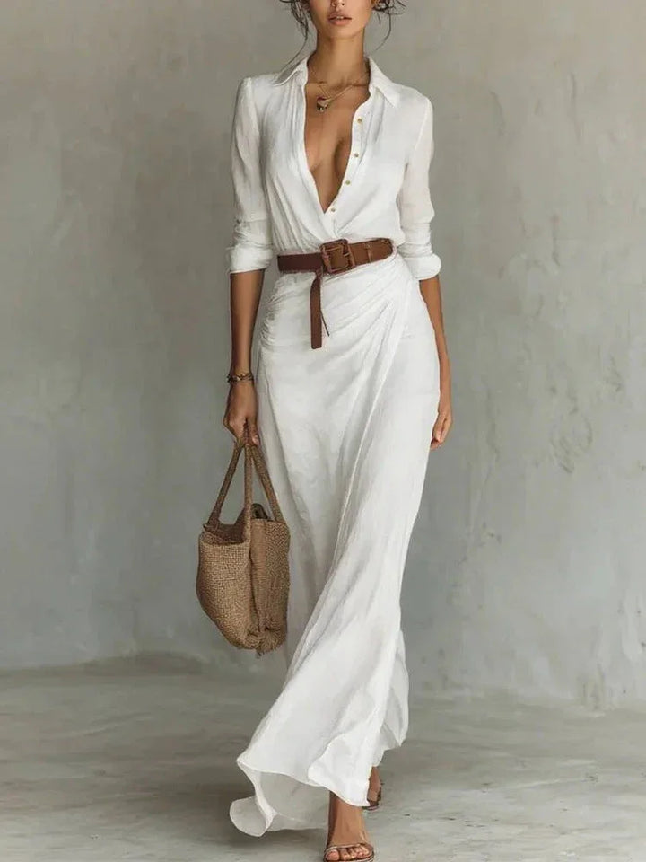 Una | Lapel-Wrap Maxi Dress - MABEL LONDON