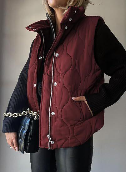 PAMMY™ - Classic Puffer Button Zip Up Collared Vest - MABEL LONDON