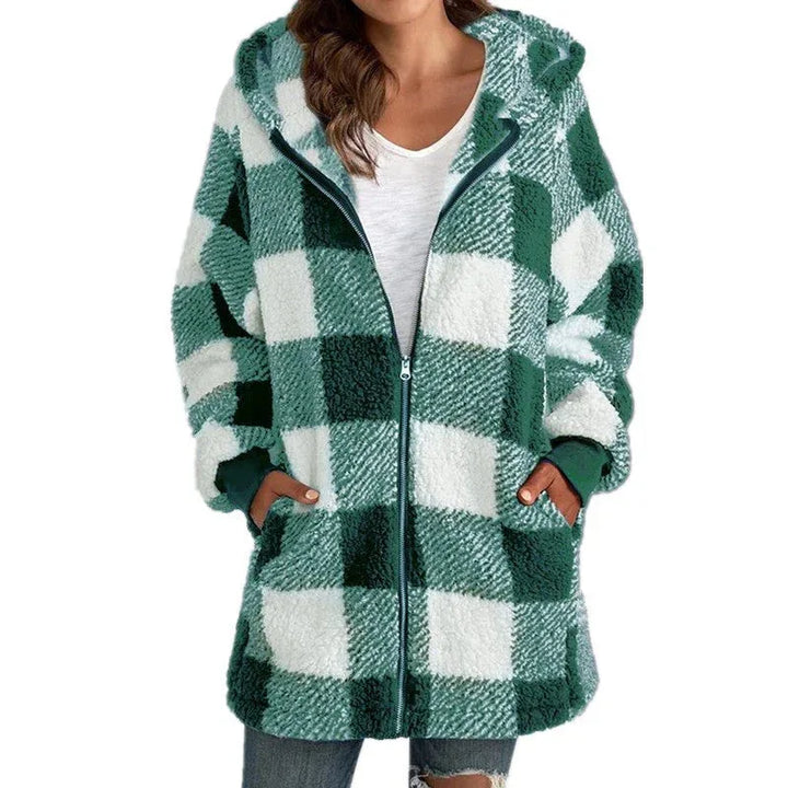 ARABELLA™ - Plaid Fleece Long Sleeve Hooded Coat - MABEL LONDON