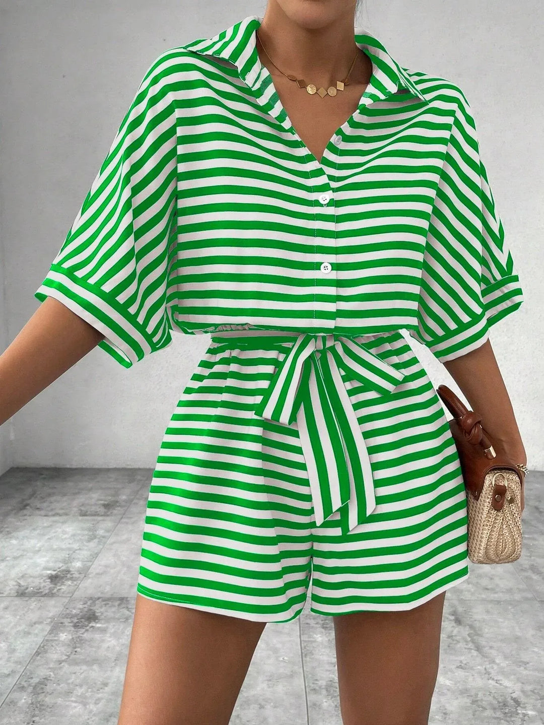 CANDIDA™ – Casual Striped Tie-Front Summer Romper - MABEL LONDON