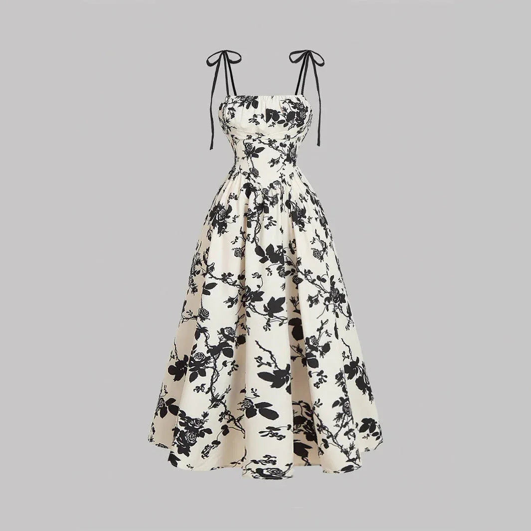 DAHLIANA™ - Elegant Summer Floral Tie-Shoulder Sundress - MABEL LONDON