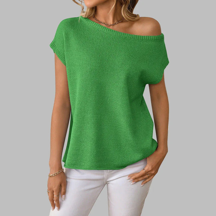 JUDITH™ - Classy Off Shoulder Short Sleeve Sweater Blouse - MABEL LONDON