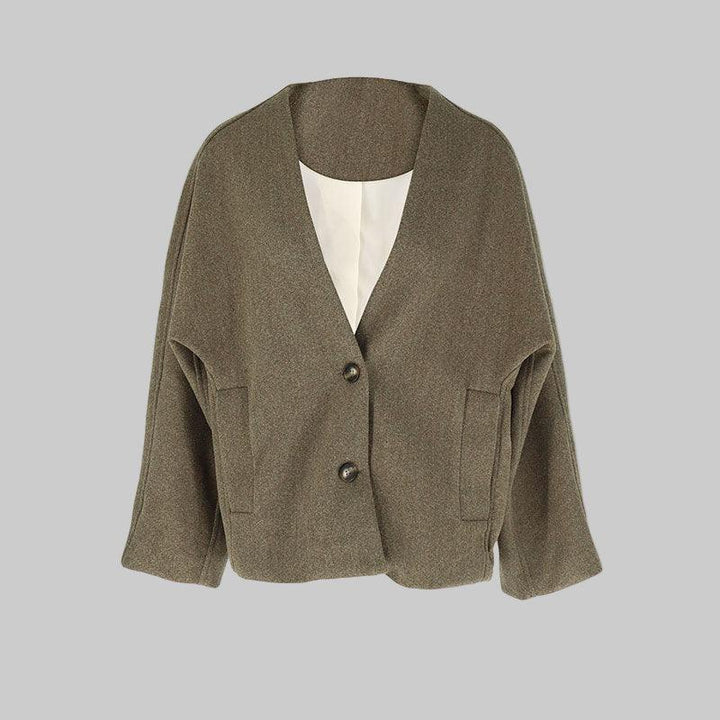 LAYA™ - Chic Button Down Long Sleeve V-Neck Coat - MABEL LONDON