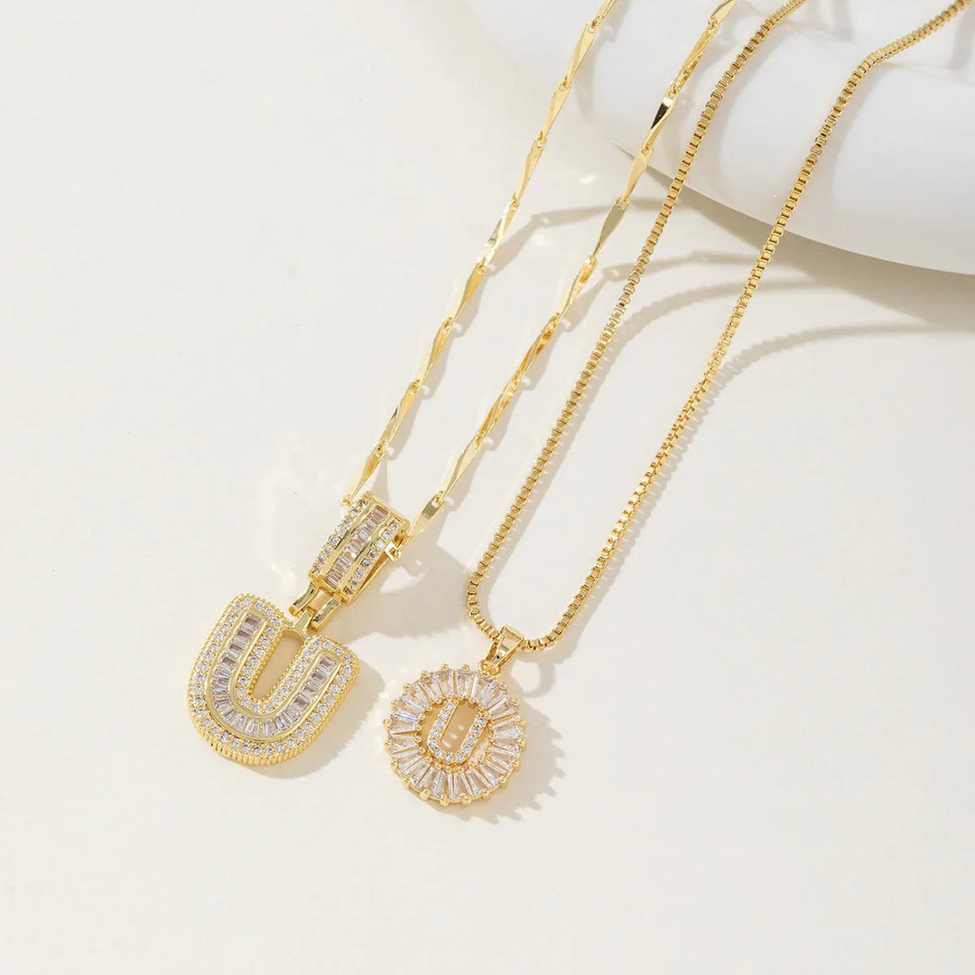 AISHA™ - Elegant 2-Pack Initial Letter Pendant Necklaces - MABEL LONDON