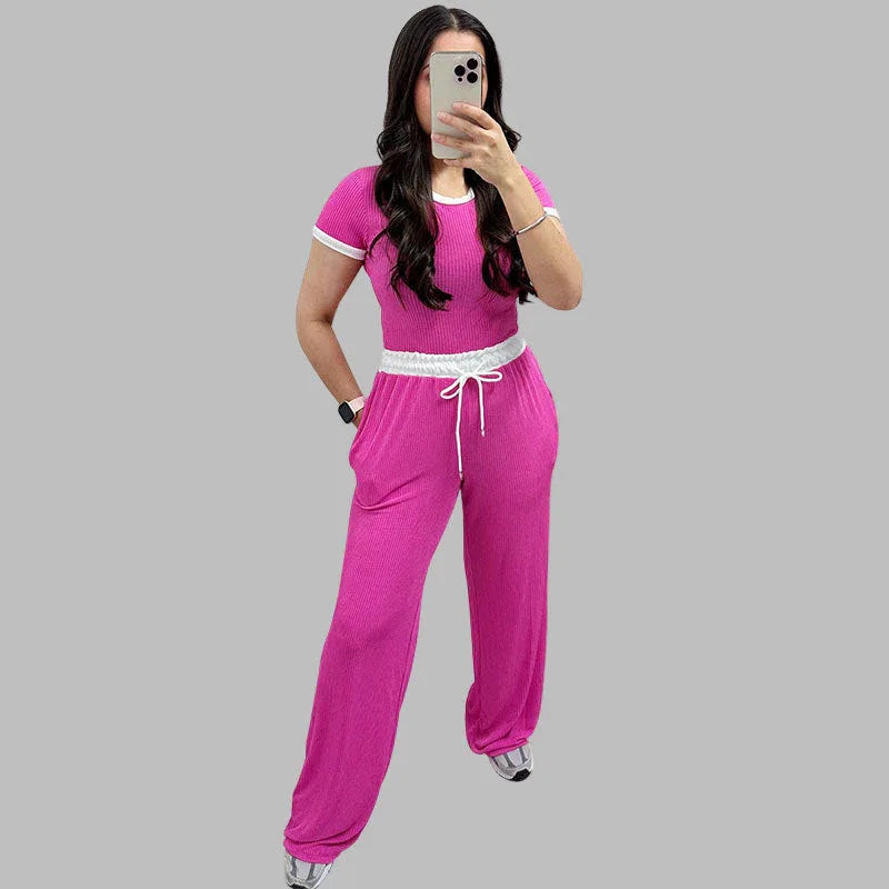 PLATU™ - Casual Short Sleeve and Wide Leg Pants Set - MABEL LONDON