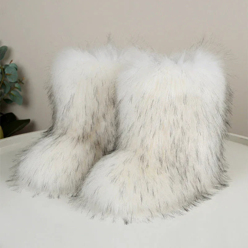 HIRA™ - Chic Trendy Furry Mid Length Winter Boots - MABEL LONDON