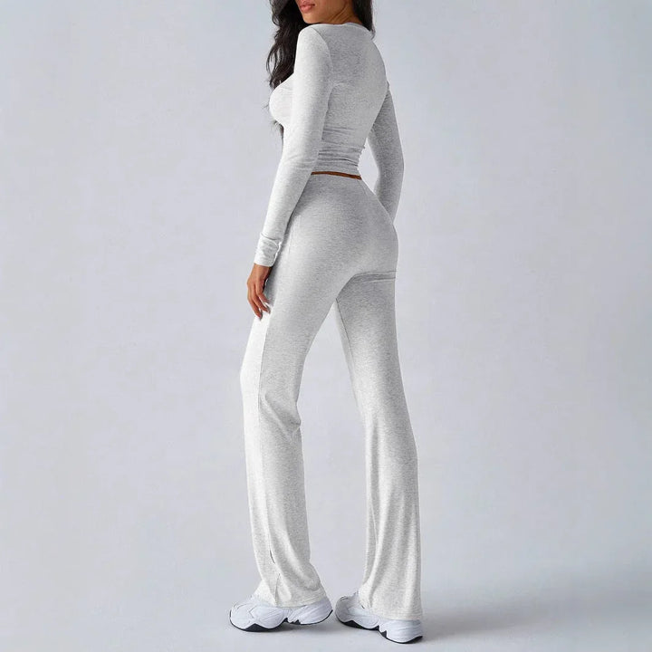 KUTIS™ - Casual Round Neck Crop Top and Drawstring High Waist Pants Set - MABEL LONDON