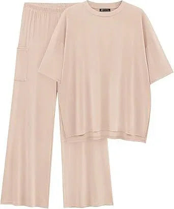 FILTA™ - Casual Basic Top and Elastic Waist Pants Set - MABEL LONDON