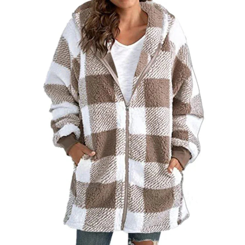 ARABELLA™ - Plaid Fleece Long Sleeve Hooded Coat - MABEL LONDON