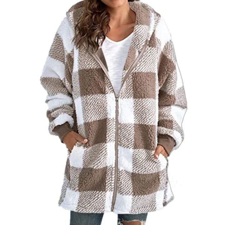 ARABELLA™ - Plaid Fleece Long Sleeve Hooded Coat - MABEL LONDON