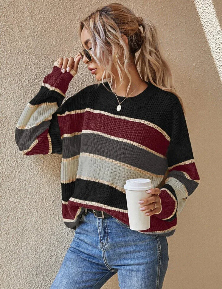 QUENBY™ - Casual Striped Long Sleeve Round Neck Sweater - MABEL LONDON