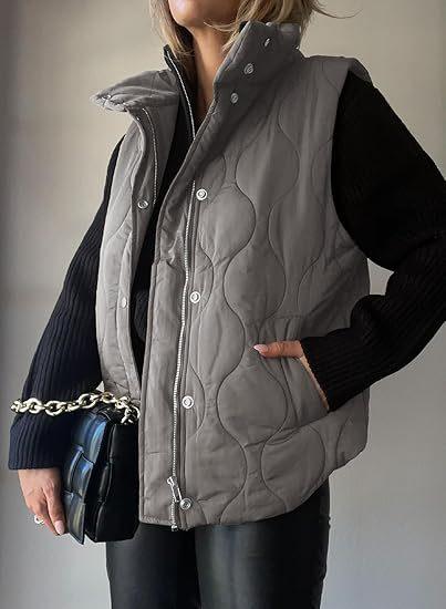 PAMMY™ - Classic Puffer Button Zip Up Collared Vest - MABEL LONDON
