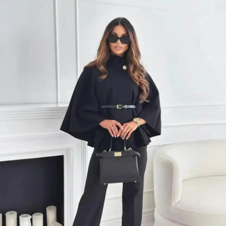 HATTIE™ - Cozy High Neck Buttoned Cape - MABEL LONDON