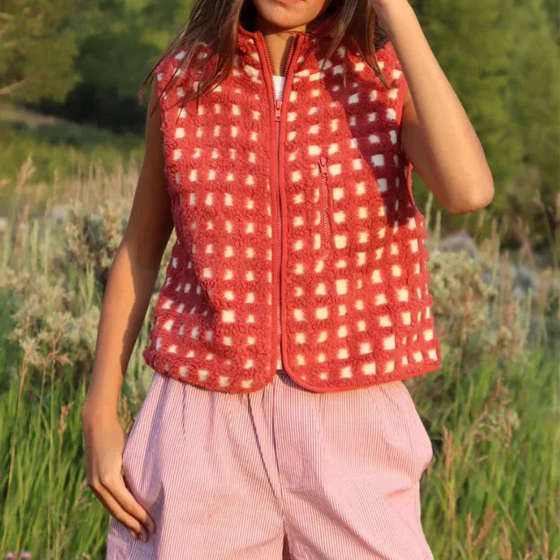 CONCUELO™ – Casual Plaid Sleeveless Zip-Up Vest - MABEL LONDON