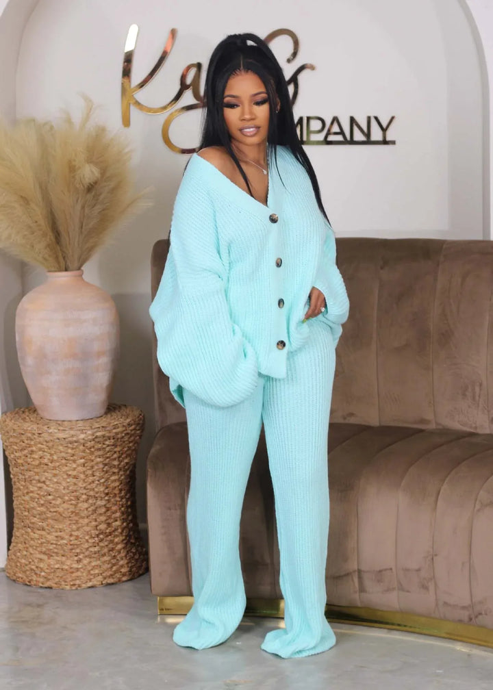 AMIKA™ - Casual V-Neck Cardigan and Wide Leg Pants Set - MABEL LONDON