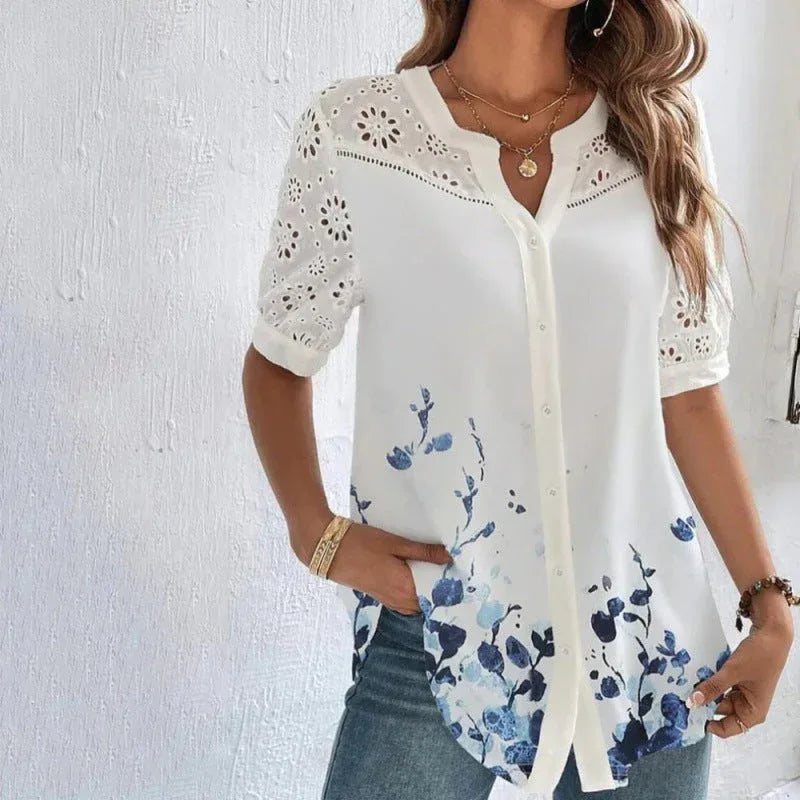 ANNELISE™ – Casual Lace Printed Blouse - MABEL LONDON