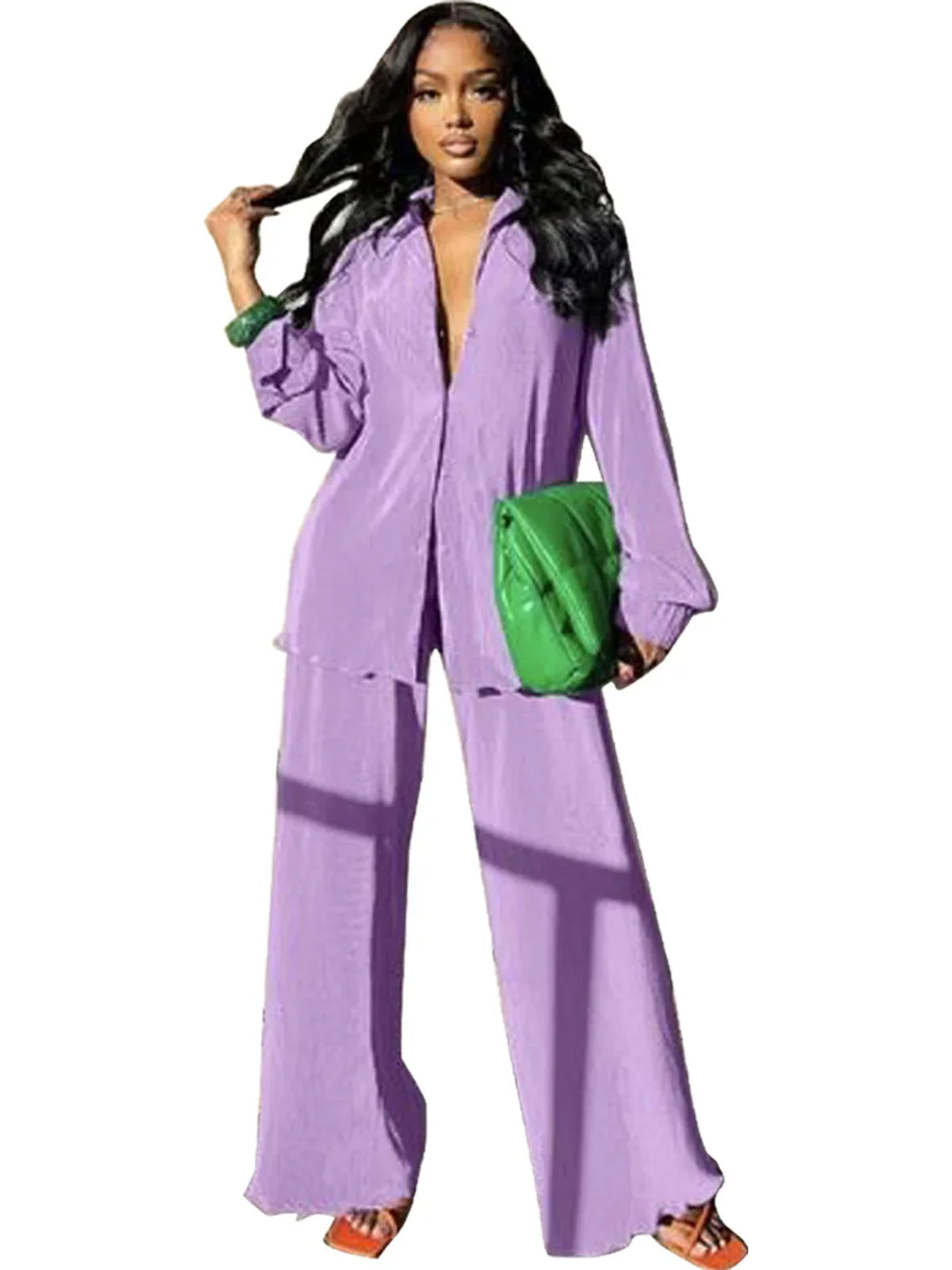 CLEO™ – Chic Collared Long Sleeve and Wide-Leg Pant Set - MABEL LONDON