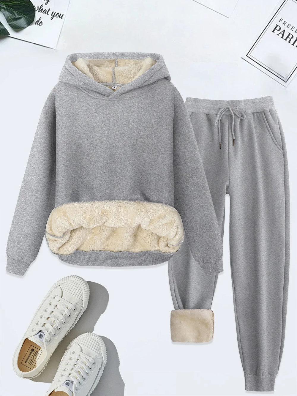 FORDA™ - Cozy Solid Color Hoodie and Drawstring Pants Set - MABEL LONDON