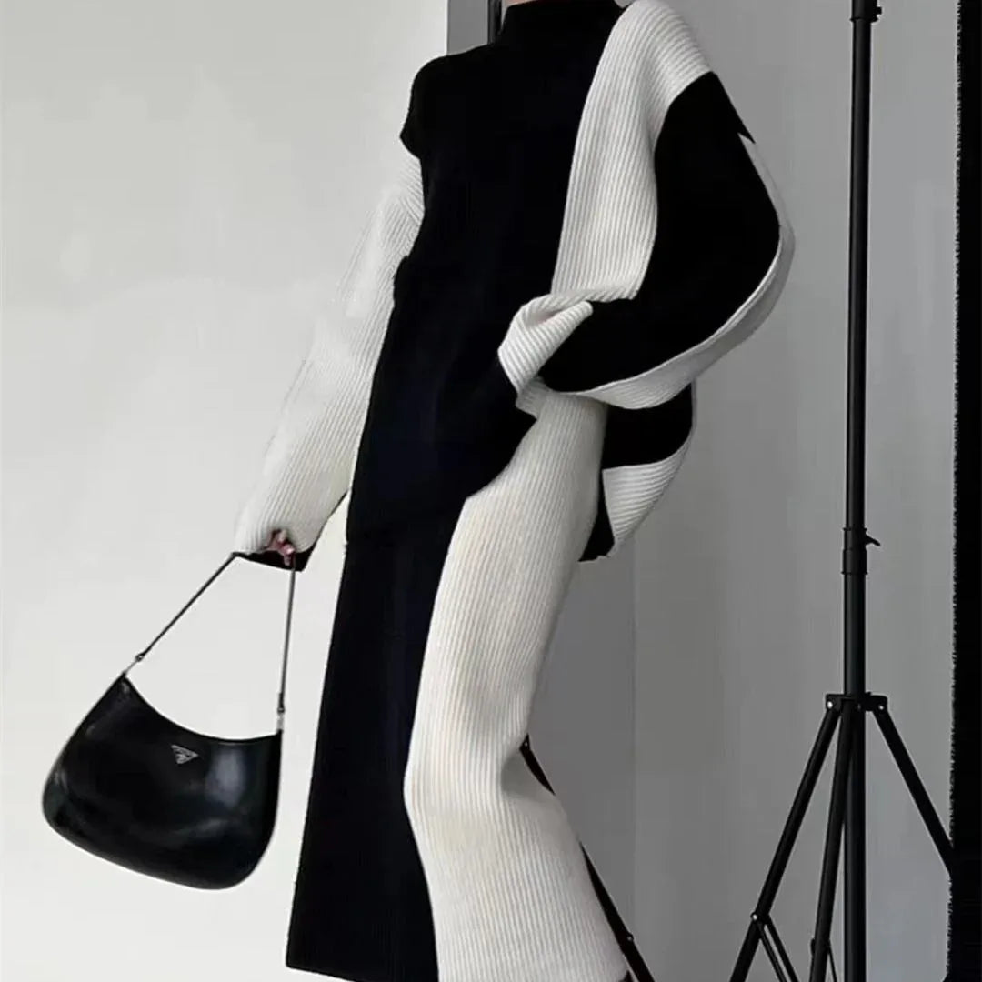 PIYA™ - Elegant Turtle Neck Long Sleeve Top and Skirt Set - MABEL LONDON