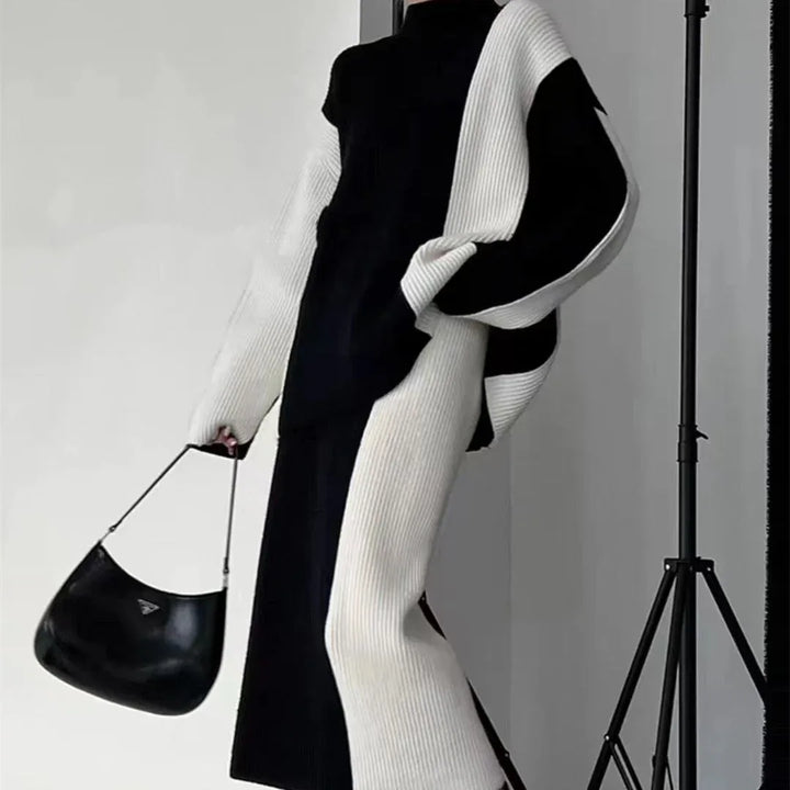 PIYA™ - Elegant Turtle Neck Long Sleeve Top and Skirt Set - MABEL LONDON