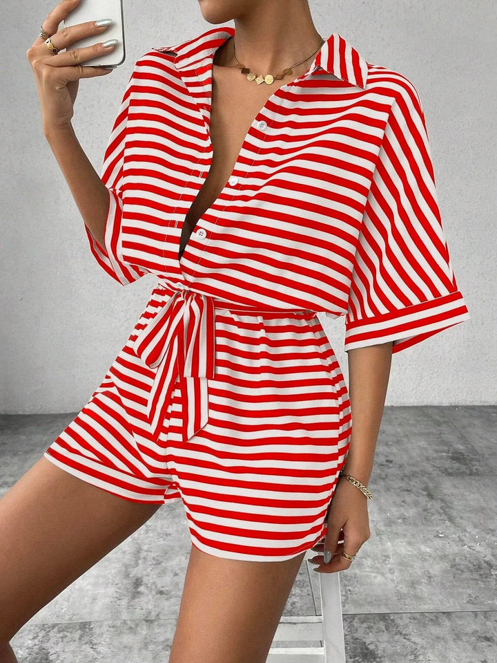 CANDIDA™ – Casual Striped Tie-Front Summer Romper - MABEL LONDON