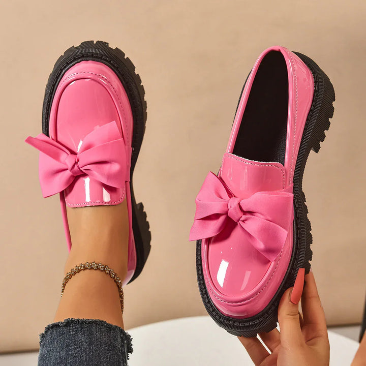 FULI™ - Elegant Solid Color Bowknot Slip-On Loafers - MABEL LONDON