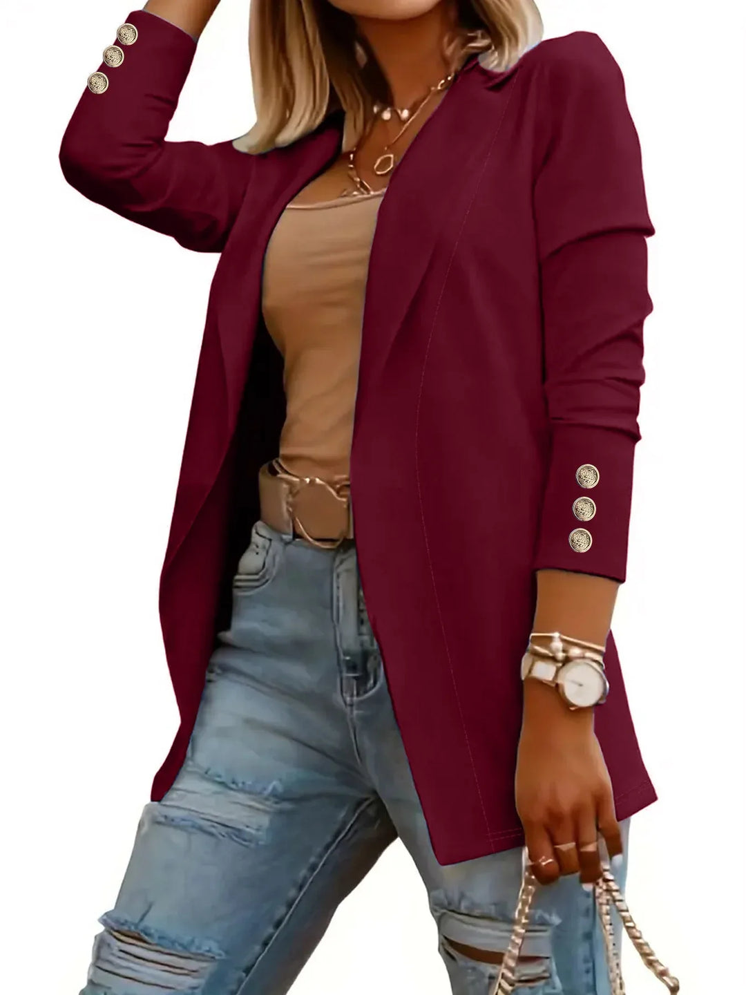 ODIN™ - Casual Long Sleeve Open Front Blazer - MABEL LONDON