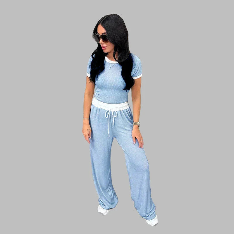 PLATU™ - Casual Short Sleeve and Wide Leg Pants Set - MABEL LONDON