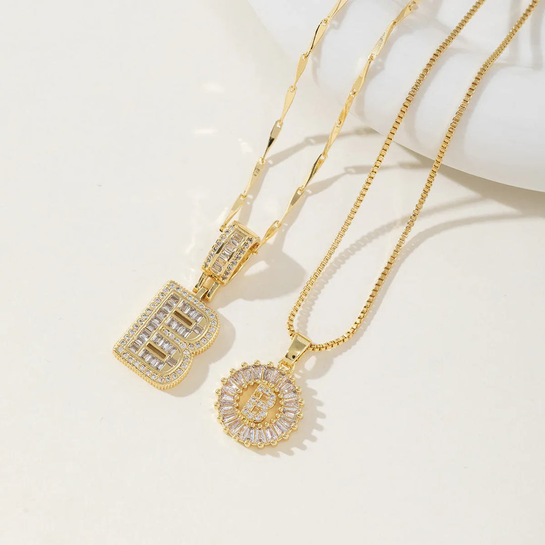 AISHA™ - Elegant 2-Pack Initial Letter Pendant Necklaces - MABEL LONDON