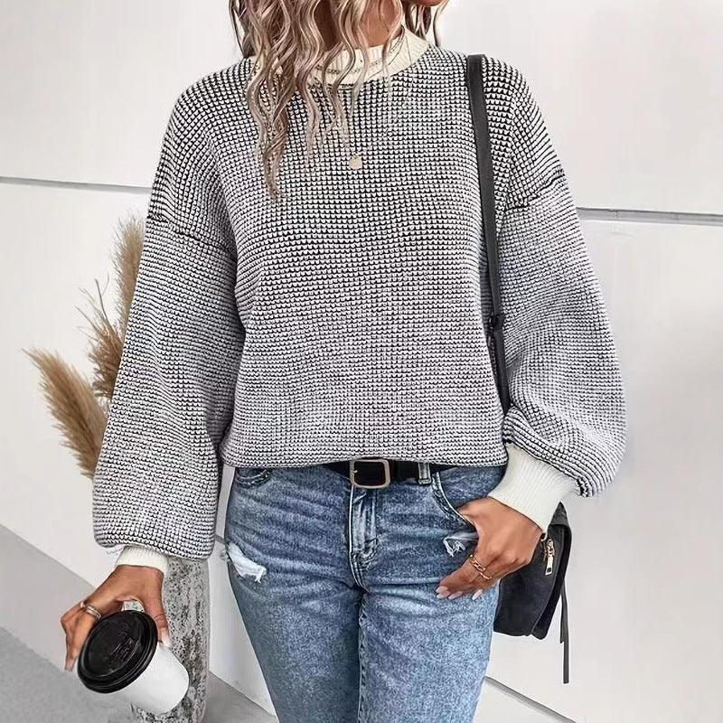 ESTELLA™ - Comfy Lantern Long Sleeve Round Neck Sweater - MABEL LONDON