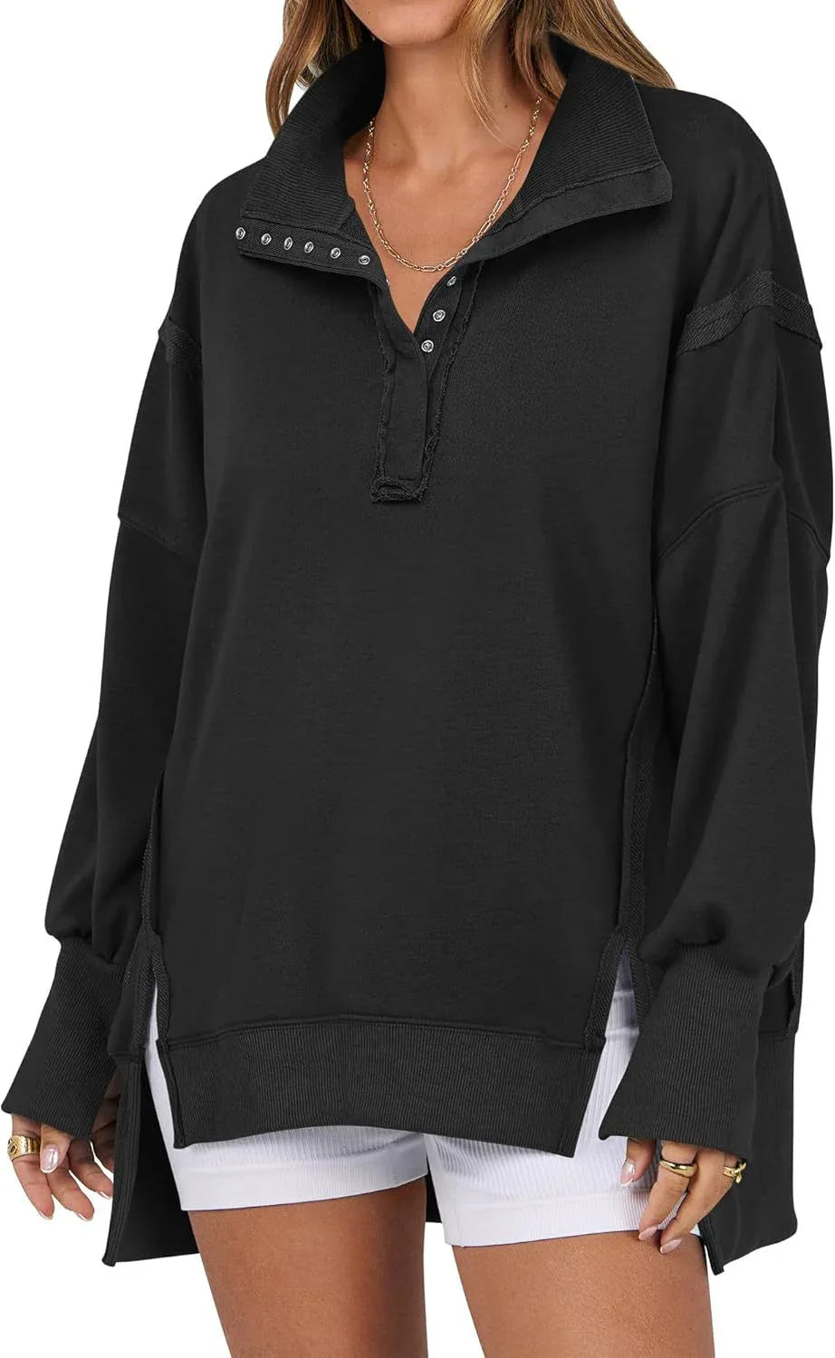 KAYLIE™ - Chic Oversized Button-Up Sweatshirt - MABEL LONDON