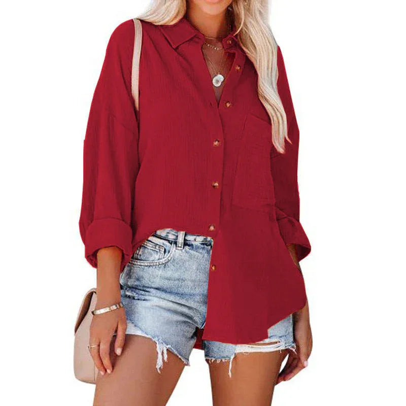 WOLLY™ - Casual Button Down Long Sleeve Blouse - MABEL LONDON