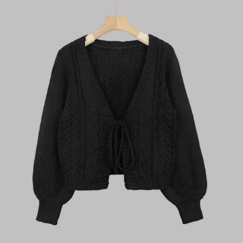 SHERICA™ – Cozy Vintage Chunky Tie-Front Long Sleeve Cardigan - MABEL LONDON