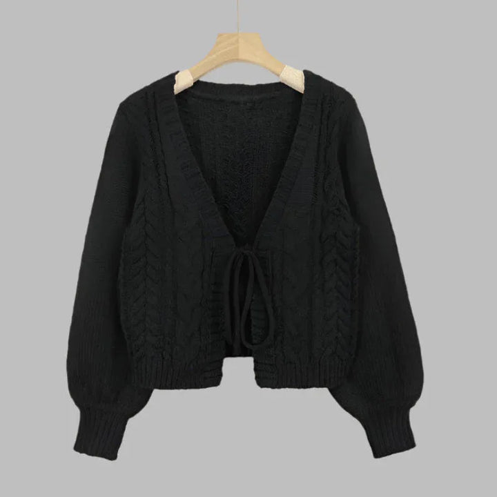 SHERICA™ – Cozy Vintage Chunky Tie-Front Long Sleeve Cardigan - MABEL LONDON
