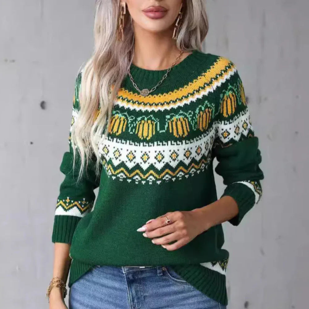 IYONNA™ - Vintage Round Neck Pumpkin Pullover Sweater - MABEL LONDON