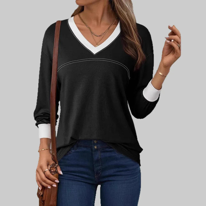 ANESHA™ - Casual Long Sleeve V-Neck Top - MABEL LONDON