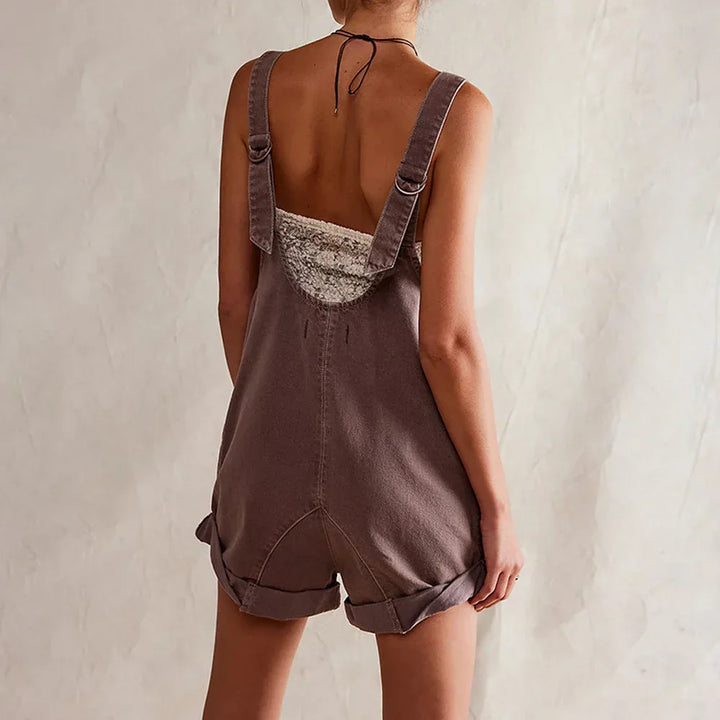 IVYLI™ - Casual Fitted Sleeveless Denim Romper - MABEL LONDON