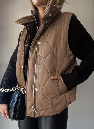 PAMMY™ - Classic Puffer Button Zip Up Collared Vest - MABEL LONDON