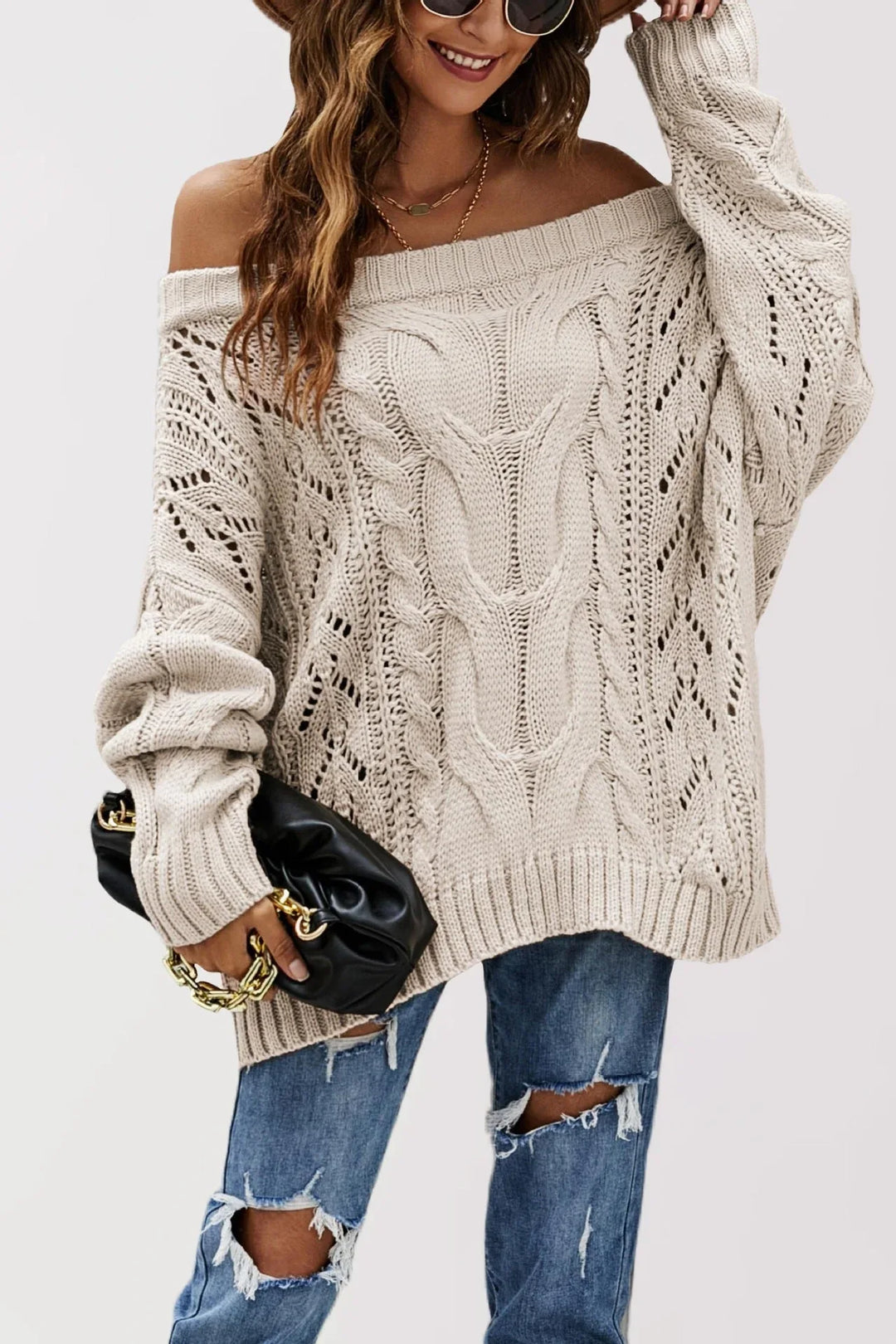 LENNY™ - Chic Off Shoulder Long Sleeve Sweater - MABEL LONDON