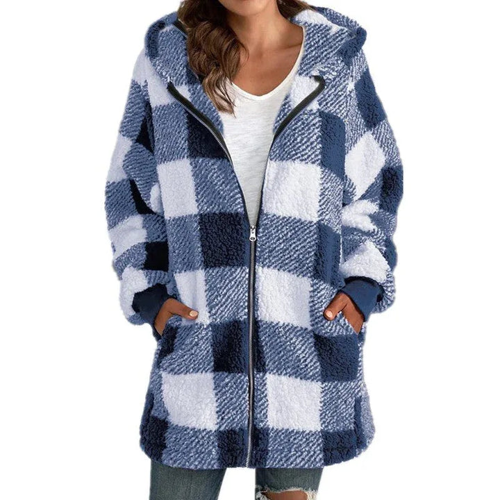 ARABELLA™ - Plaid Fleece Long Sleeve Hooded Coat - MABEL LONDON
