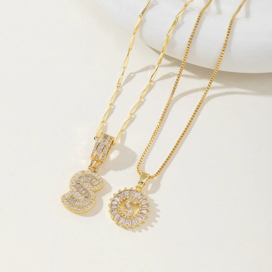 AISHA™ - Elegant 2-Pack Initial Letter Pendant Necklaces - MABEL LONDON