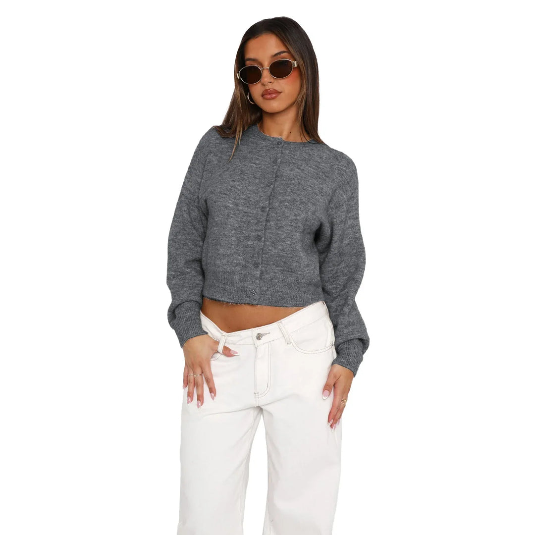 SHASA™ - Casual Cropped Long Sleeve Cardigan - MABEL LONDON