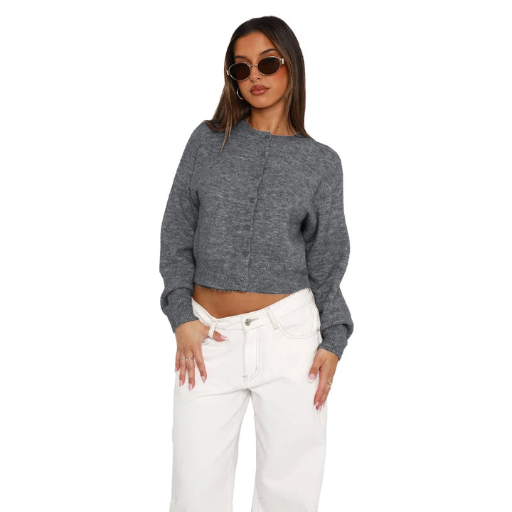 SHASA™ - Casual Cropped Long Sleeve Cardigan - MABEL LONDON