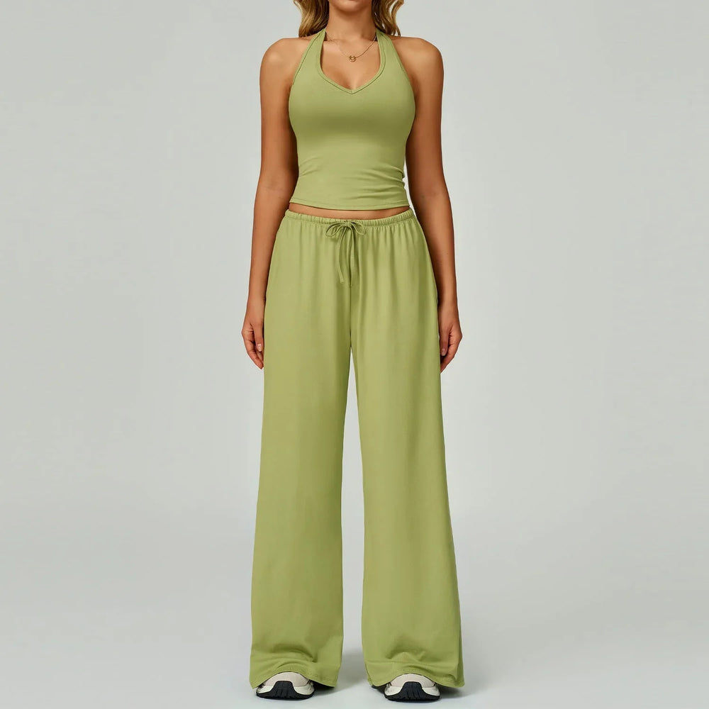 ARAYA™ - Casual Crop Tank Top and Wide Leg Pants Set - MABEL LONDON
