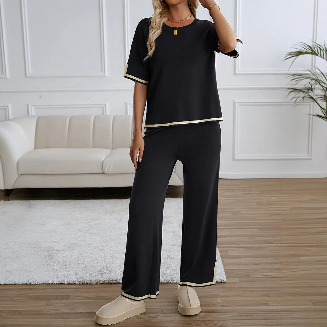MAHALINA™ – Chic Short Sleeve and Wide Leg Lounge Set - MABEL LONDON