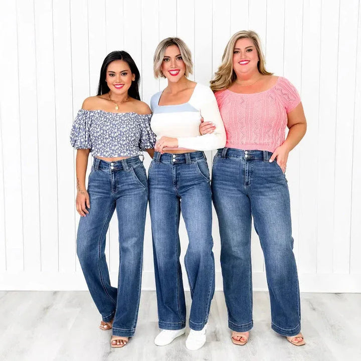 TALLIS™ – Comfy Double Down Wide Leg Jeans - MABEL LONDON