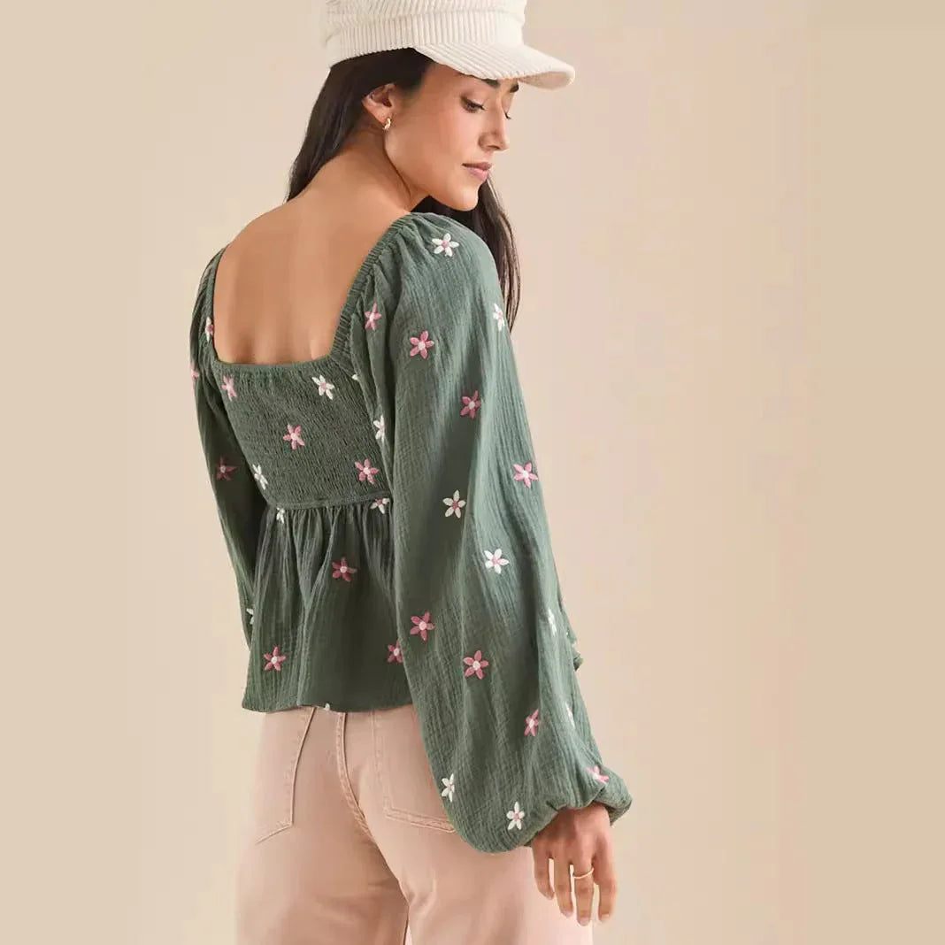 SILA™ - Comfy Floral Pleated Long Sleeve Top - MABEL LONDON