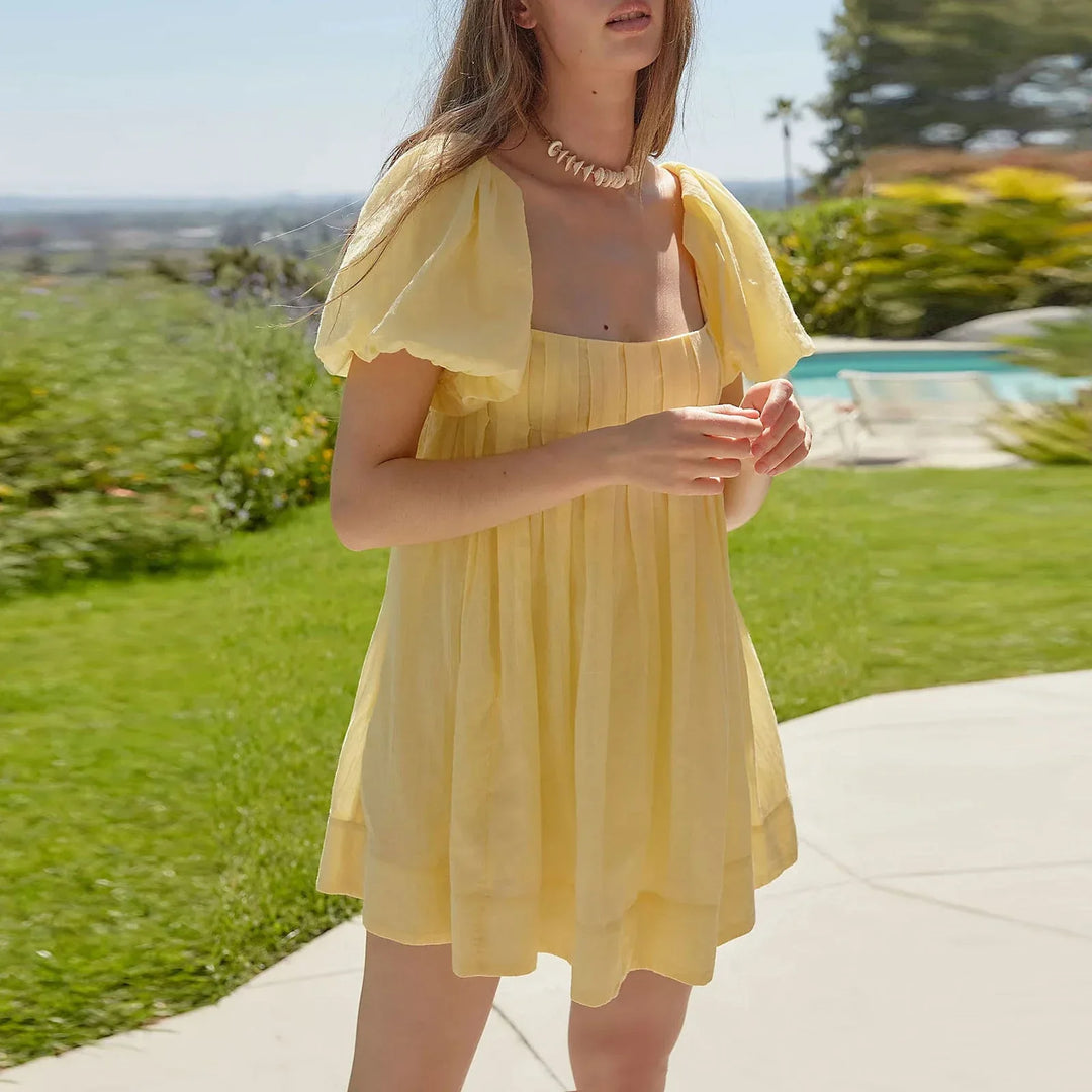 DALAWA™ - Chic Summer Puff Sleeve Square Neck Mini Dress - MABEL LONDON