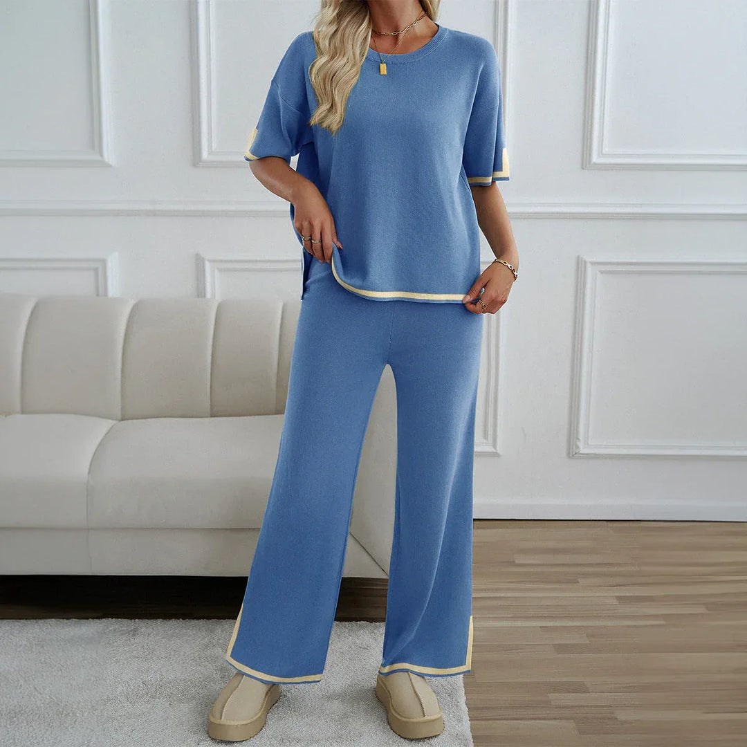 MAHALINA™ – Chic Short Sleeve and Wide Leg Lounge Set - MABEL LONDON